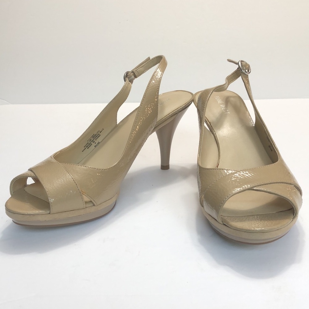 Nine West Sylvia Nude Peep Toe Slingback Crisscross Upper Heels size 9.5M